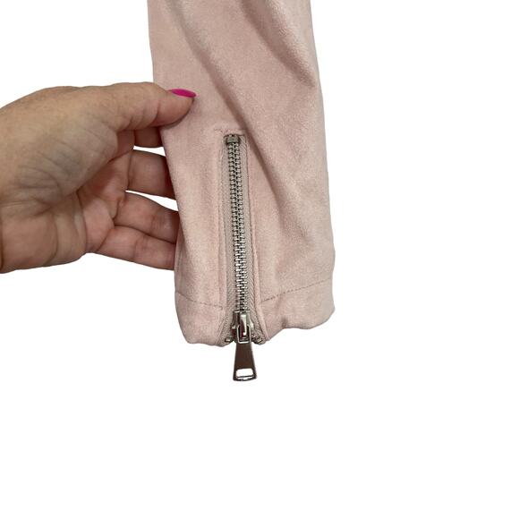 Ashley Outerwear Cropped Moto Jacket Pink Asymmetrical Zip Belt S Faux Suede Y2K - Picture 5 of 13